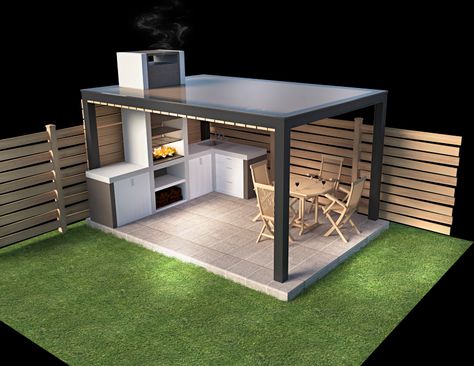 A frame cabin on Behance Barbecue Design, Modern Outdoor Kitchen, Outdoor Kitchen Decor, Outdoor Kitchen Bars, Build Outdoor Kitchen, Outdoor Bbq Kitchen, Frame Cabin, Backyard Kitchen, Outdoor Kitchen Patio