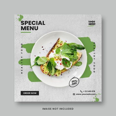 Green healthy food menu promotion social... | Premium Psd #Freepik #psd #banner #food #menu #restaurant Content Creation Ideas, Healthy Restaurant Food, Restaurant Social Media, Food Promotion, Healthy Food Menu, Menu Flyer, Healthy Restaurant, Food Template, Food Banner