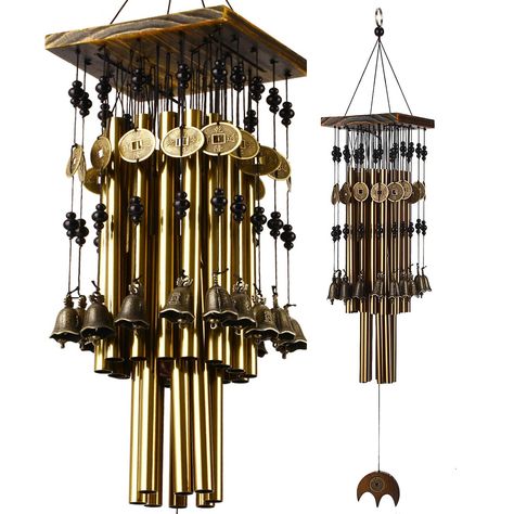 PRICES MAY VARY. Exquisite Details & Durable - 24 Windbell tube,outer ring 16 piece,inner ring 8 piece,top of the windbell top is a solid wood square plate. under the windbell is copper cash pendant. Our wind chimes outdoors also adopts high-quality aluminum metal and wood,vintage metal tone and just the right size, makes the wind chimes looks more elegant and beautiful Amazing Sound - These music wind chimes are hand-tuned professionally, tuned to play the beautiful hymn Amazing Grace. The soft Sympathy Wind Chimes, Patio Windows, Wind Catcher, Memorial Wind Chimes, Bell Decorations, Brass Pipe, Outdoor Living Decor, Square Plate, Brass Bells