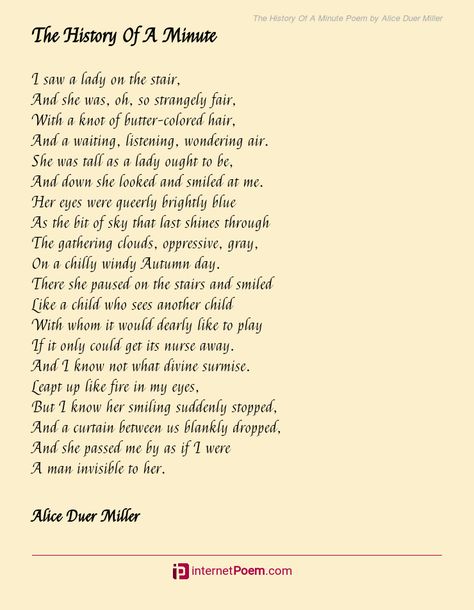 The History Of A Minute Poem by Alice Duer Miller Poem Topics, Happy Poems, German Translation, Family Poems, Rhyme Scheme, Birthday Poems, Wedding Poems, Beautiful Poetry, Christmas Poems