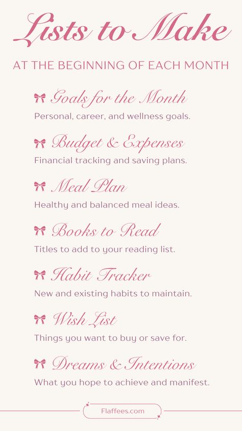 Start your month feeling organized and inspired with these must-have lists! 📝✨ From goal setting and budgeting to habit tracking and meal planning, these lists will help you stay on top of your self-care, productivity, and wellness. 💕 Perfect for your bullet journal or digital planner! Save this for your next monthly reset! Monthly Goals Ideas, Monthly Reset Routine, Plan Aesthetic, Selfcare Journal, Monthly Reset, Healing Journaling, Healing Era, Practicing Self Love, Journal Therapy