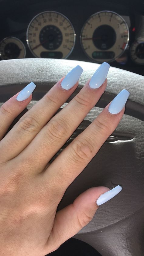 Ongles Baby Blue, Acrylic Nails Light Blue, Powder Blue Nails, Baby Blue Acrylic Nails, Pastel Blue Nails, Square Gel Nails, Nails Basic, Nail 2023, Blue Coffin Nails