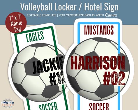 Excited to share the latest addition to my #etsy shop: Soccer Locker decoration name tag, Hotel door sign, Soccer printable sign, Soccer game day sign, Customize Canva Template SCN002 https://etsy.me/3SFcIUW Game Day Sign, Soccer Locker, Volleyball Locker, Spirit Signs, Tournament Games, Soccer Tournament, Soccer Stuff, Locker Decorations, Door Locker