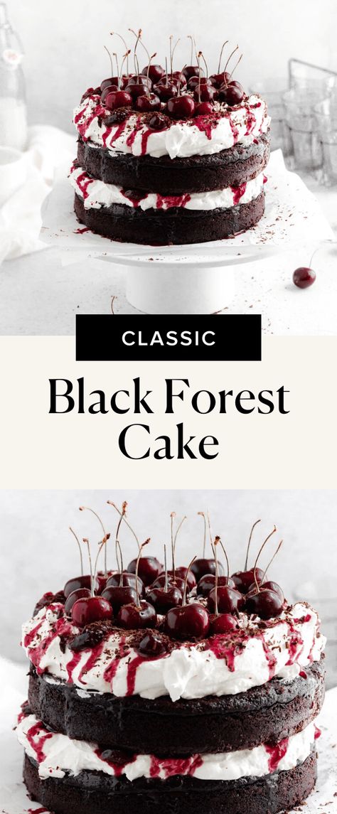 Black Forest Cake From Box Cake, Broma Bakery Cake, Black Forrest Cake, German Black Forest Cake, Black Forest Cake Easy, Black Forest Cake Recipe, Black Forest Gateau, Fresh Whipped Cream, Broma Bakery