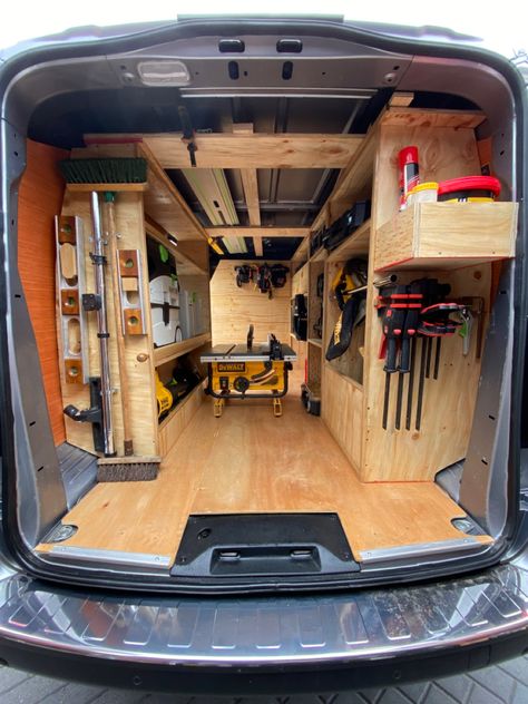 Carpenter Van Setup, Van Racking Ideas Carpenter, Van Racking Ideas, Van Setup, Work Truck Organization, Work Truck Storage, Milwaukee Tool Box, Alcove Units, Van Organization