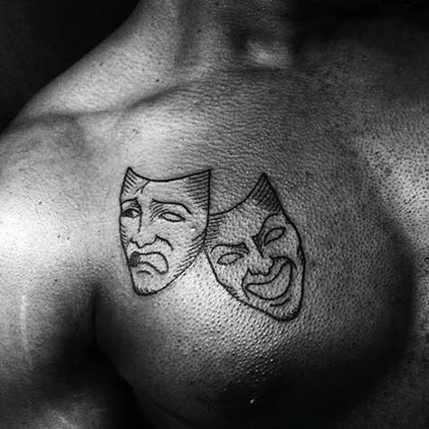 Drama Masks Guys Small Upper Chest Simple Tattoo Tattoo Placements, Small Chest Tattoos, Cool Chest Tattoos, Chest Tattoos, Chest Tattoos For Women, Mask Tattoo, Chest Tattoo Men, Cool Small Tattoos, Small Tattoos For Guys