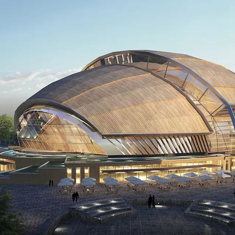 YANTAI WINE MUSEUM Auditorium Design Exterior, Space Frame Architecture, Museum Architecture Concept Ideas, Space Frame Structure, Church Design Architecture, Auditorium Design, Prefab Buildings, Architecture Design Process, Concept Models Architecture