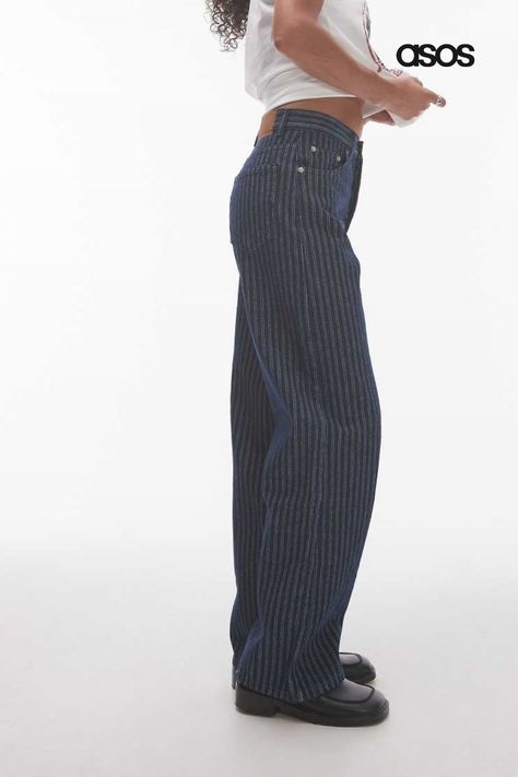 Jeans by Topshop This is Topshop Relaxed fit Stripe design Mid rise Belt loops Five pockets Branded patch Spring Floral Dress, Nike Fashion, Long Black Dress, Jumpsuit Shorts Rompers, Satin Slip Dress, Maxi Dress Trend, Petite Maternity, Hoodies For Sale, Mid Rise Jeans