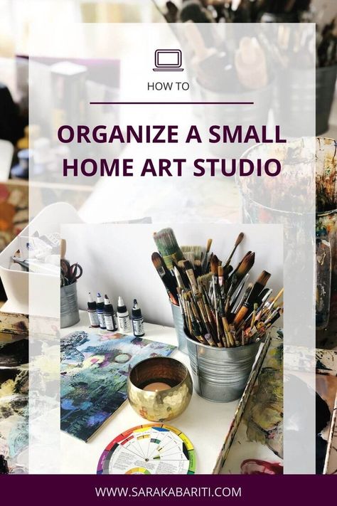 Find out how to keep your small art studio in order to ease you into your creative practice. Art And Craft Room, Artist Studio Organization, Craft Studio Organization, Ways To Organize Your Home, Artist Desk, Home Art Studio, Art Studio Storage, Small Art Studio, Art Studio Space