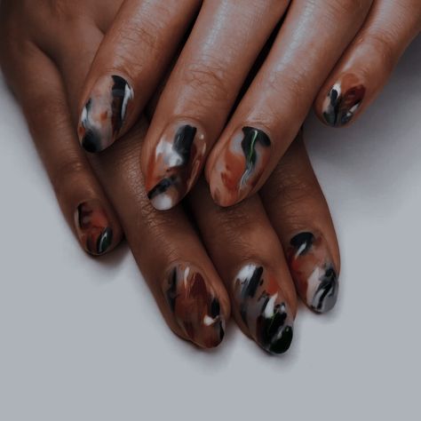 Calico Nails, Finger Art, Short Gel Nails, Nails 2022, Edgy Nails, Brown Nails, Funky Nails, Dope Nails, Mani Pedi