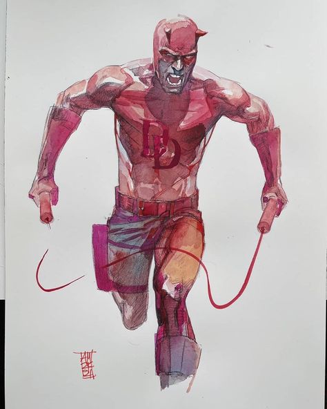 Kirby's Comic Art on Instagram: “2 of 3 compilation Daredevil pieces by @alex_maleev! 🤩🔥 Following the yellow suit, time for the classic... The original art is an elaborate…” Alex Maleev, Daredevil Art, Daredevil Comic, Dylan Dog, Marvel Daredevil, Arches Watercolor Paper, Art Drawings Sketches Pencil, Superhero Design, Comic Book Artists