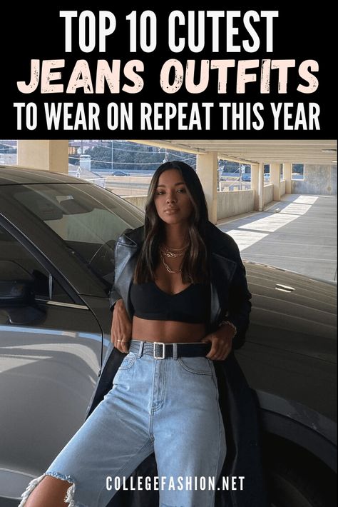 10 Insanely Cute Outfits with Jeans to Wear in 2021 - College Fashion College Jeans Outfit, Jean College Outfit, Spring Denim Outerwear For College, Jeans College Outfit, Cute Jean Outfits For Work, Cute Jeans Outfit, Fall 2024 Jean Trends, Distressed Jeans Outfit, Denim Outfit Ideas