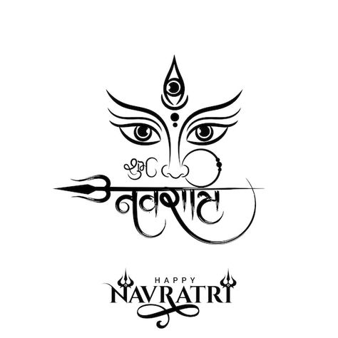 Shubh navratri greeting with hindi calli... | Premium Vector #Freepik #vector #traditional #illustration #vector #outline Durga Face, Navratri Greetings, Font Styles Names, Traditional Illustration, Blackboard Art, Hindi Calligraphy, Goddess Durga, Face Logo, Durga Goddess