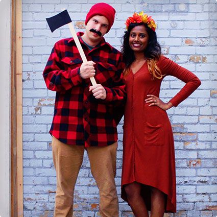 Quick Halloween Costumes Last Minute Men, Diy Halloween Couples, Last Minute Couples Costumes, Lumberjack Costume, Halloween Couples Costumes, Halloween Costumes Brunette, Halloween Costumes Diy Couples, Quick Halloween Costumes, Tree Costume