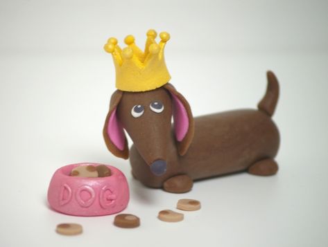 Princess, Prince And A Royal Dog Clay Dachshund, Fairy Pets, Dachshund Cake, Fondant Dog, Royal Dog, Dachshund Birthday, Cake Models, Dog Cake Topper, Fondant Animals