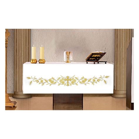 Cross Altar, Church Altar, Golden Cross, Prayer Corner, Embroidery Online, Candle Base, Altar Table, Altar Cloth, Reggio Emilia