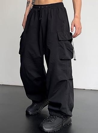 JMIERR Parachute Pants for Men Fasion Loose Fit Wide Leg Rap Pants with Drawstring High Waist Retro 80s,US 38(XL),Snow White at Amazon Men’s Clothing store Parachute Pants Outfit Men, Parachute Pants Mens, Parachute Pants Men, Pantalon Parachute, Parachute Pants Outfit, Parachute Pant, Pants Outfit Men, Baggy Cargo Pants, Baggy Clothes