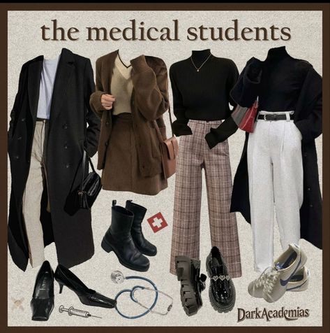 Dark Academia Birthday Outfit, Dark Acadamia Clothes Aesthetic Women, Dark Academia Doctor Aesthetic, Dark Acidamiaoutfits, Student Outfit University, Medical Student Outfit, Dark Academia Outfit Aesthetic, Academia Aesthetic Outfit, Dark Academia Outfit