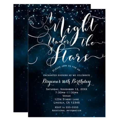 Starry, Starry Night Wedding Invitations - starry night wedding invitations - night-themed wedding invitations - evening wedding invitations A Night Under The Stars, Debut Ideas, Night Under The Stars, Starry Night Wedding, Starry Lights, Prom Theme, Bridal Invitations, Celestial Wedding, Sweet 16 Invitations