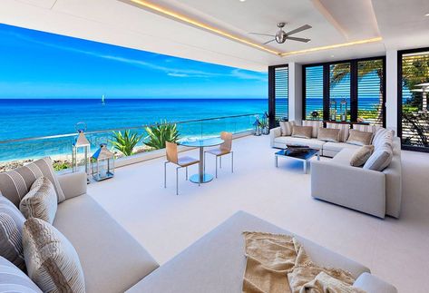 Beach Mansion, Barbados Luxury Beach House Interior Living Room, Restoration Hardware Beach House, Luxury Beach House Living Room, Beach Mansion Interior, Dream Beach Houses The Ocean, Beach Mansion Exterior, Dream Beach Houses Luxury, House In Beach, Modern Beach Mansion