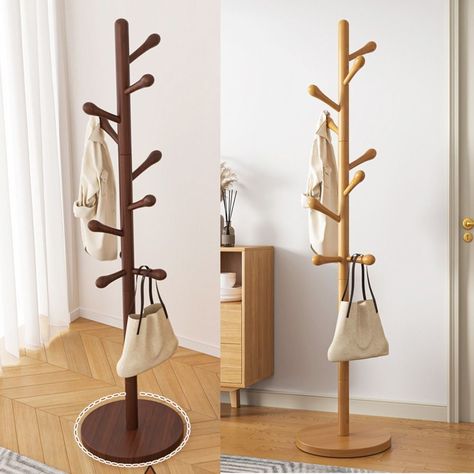 Color: Nut-brown,White,Burlywood Material: Beech Package Includes: 1pc Coat Rack Stand Size: 46*172cm (18.11*67.72in),38*172cm (14.96*67.72in) Installation Type: Free Standing [8/10 Hooks & Save Space] The coat rack with 8/10 smooth hooks made of high quality New Zealand pine material, which can hang clothes, hats, bags, umbrellas and other items.The solid load-bearing performance is good. [Stable and Solid Triangular Base] The base part consists of three branches, which enhance the stability of the hanger and effectively prevent falling,The design makes the base strong for balance without damaging the floor. [Easy Assembly Without Tools] Our coat tree with a base spin-in and hook-in design can be easily assembled in minutes without any tools, saving your time. [Suitable for Multiple Space Wooden Clothes Rack, Wood Coat Hanger, Modern Hall, Coat And Hat Rack, Wood Shoe Storage, Mid Century Modern Colors, Hall Stand, Hanger Stand, Wood Clothes