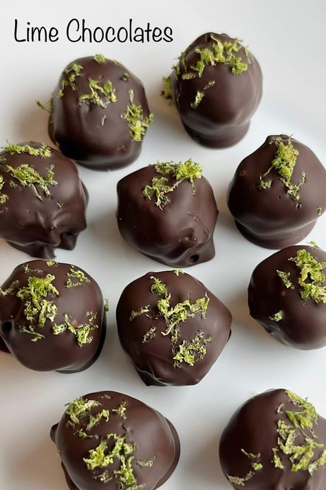 These lime chocolates are an easy and delicious addition to a dessert table and make lovely homemade gifts for any occasion. These lime truffles are a must try! Chocolate Covered Pears, Lime Truffles, Chocolate Calories, Lime Desserts, Christmas Recipes Easy, Vegan Candies, Types Of Chocolate, Chocolate Treats, Silicone Baking