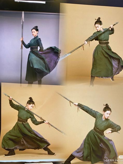 Pose With Spear Reference, Spear Art Reference, Samurai Reference Photo, Spear Wielding Pose, Woman Holding Staff Pose Reference, Spear Holding Reference, Naginata Pose, Dynamic Swordsman Poses Reference, Changing Clothes Pose Reference