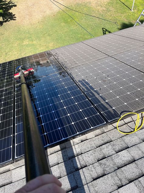 Solar Panel Cleaning, this was a dirty one! Cleaning Solar Panels, Solar Cleaning, Solar Panel Cleaning, Solar Attic Fan, Eco Technology, Energy Facts, Residential Solar Panels, Solar Energy Facts, Attic Fans