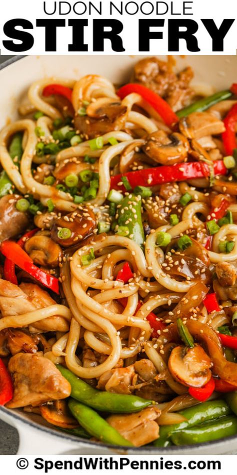 Chicken Thigh Stir Fry, Udon Noodle Stir Fry, Chicken Udon Noodles, Chicken Udon, Udon Stir Fry, Udon Noodles Recipe, Noodles Chicken, Noodle Stir Fry, Udon Noodle