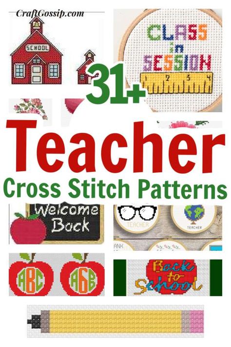 Cross Stitch Bookmarks Free, Teacher Plastic Canvas Patterns, School Cross Stitch, Hand Embroidery Teacher Gift, Cross Stitch For Teachers, Teacher Cross Stitch Patterns Free, Cross Stitch Gifts, Cross Stitch Teacher Gift, Teacher Cross Stitch Patterns