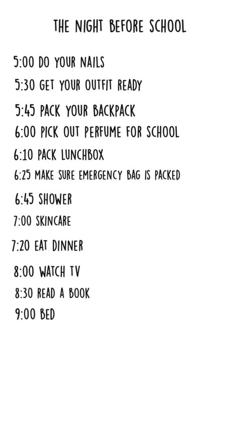 A routine for the night before the first day of school! The Night Before School, After School Schedule, Tips For 6th Grade, 7th Grade Tips, Before School Routine, School Night Routine, Night Before School, Middle School Survival, School Routine For Teens