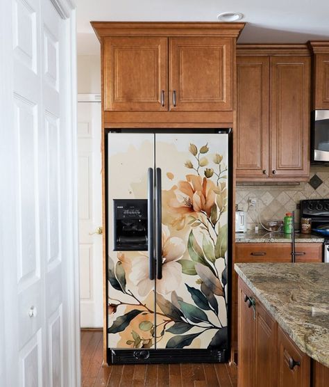 Flower Kitchen Decor, Refrigerator Wrap, Fridge Wrap, Fridge Decals, Refrigerator Wraps, Flower Kitchen, Door Wraps, Door Murals, Bottom Freezer