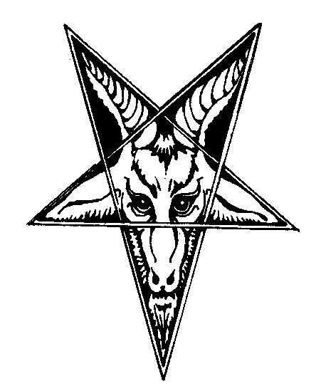 When used in black magic, the pentagram is called “the sign of the cloven hoof,” or the footprint of the devil. The star with two points upward is also called the “Goat of Mendes,” because the inverted star is the same shape as a goat’s head. When the upright star turns the upper point falls to the bottom, it signifies the fall of the Morning Star.”   (Secret Teachings of All Ages, p CIV) Satanic Pentagram Tattoo, Baphomet Pentagram Tattoo, Church Cartoon, Satanic Tattoo Symbols, Wing Black And White, Satanic Tattoo, Goat Pentagram, Goat Drawing Satanic, Supernatural Symbols