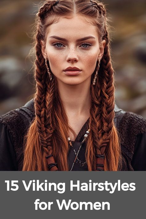 Discover a variety of Viking-inspired hairstyles for women that blend the perfect mix of functionality and fashion. Short hair? Try effortless braided accents or twists to channel your inner shieldmaiden. Medium-length locks provide endless styling options from intricate half-updos to loose waves adorned with delicate braids, ideal for a special event or wedding. These trendy yet timeless looks pay homage to Viking traditions while effortlessly aligning with contemporary style preferences. Viking Inspired Hairstyles, Nordic Viking Hairstyle, Braid Hairstyles For Medium Length, Cool Easy Hairstyles For Long Hair, Norwegian Braids, Contemporary Hairstyles For Women, Medium Hairstyles With Braids, Womans Braids, Mexican Theme Hairstyles