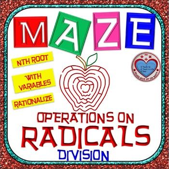 Maze - Dividing Radicals: nth Root with Variables with/without Rationalizing Factor Polynomials, Writing Linear Equations, Completing The Square, Maze Activity, Solving Quadratic Equations, Slope Intercept Form, Mathematics Worksheets, Bell Work, Secondary Math