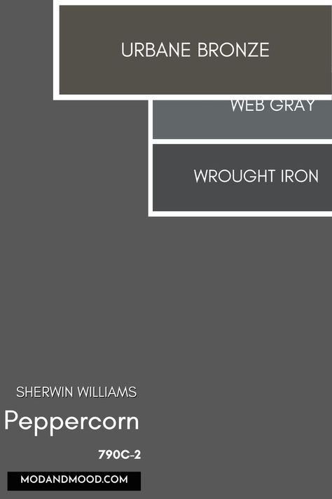 sherwin williams peppercorn Peppercorn Vs Urbane Bronze, Dark Gray Basement Walls, Sherwin Williams Dark Gray Exterior, Peppercorn Bathroom Walls, Sherwin Williams Iron Ore Kitchen Cabinets, Iron Ore Trim Exterior, Iron Ore Vs Wrought Iron Paint, Roycroft Pewter Sherwin Williams, Sherwin Williams Dark Gray