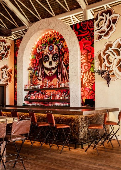 Luxury Mexican Restaurant, Mexican Cantina Bar Ideas, Mexican Theme Restaurant, Upscale Mexican Restaurant Design, Mexican Restaurant Decor Interior Design, Mexican Restaurant Ideas, Mexican Cantina Decor, Mexican Restaurant Design Interiors, Mexican Bar Ideas