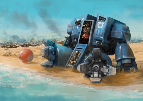 Dreadnought on Vacation by Damir Šnajder - 40K Gallery Space Marine Dreadnought, Warhammer Heresy, Warhammer Marine, Doom Demons, Mecha Tanks, Warhammer 40k Tabletop, Warhammer 40k Memes, Nerd Games, 40k Artwork