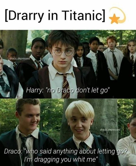 Darry Fanart, Titanic Funny, Malfoy Fanart, Draco Malfoy Fanart, Hp Universe, Drarry Fanart, Funny Harry Potter Jokes, Harry Draco, Cute Harry Potter