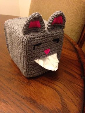 Cat Tissue Box Cat Tissue Box Cover, Crochet Cars, Crochet Toilet Roll Cover, Animal Tissue, Small Crochet Gifts, Kat Haken, Crochet Storage Baskets, Kleenex Box Cover, Crochet Box