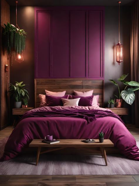 Pink Purple Room Aesthetic, Cozy Bedroom Purple, Magenta Bedroom Ideas, Dark Pink Walls, Magenta Bedroom, Magenta Bedrooms, Soft Pink Walls, Magenta Decor, Bedroom 2025