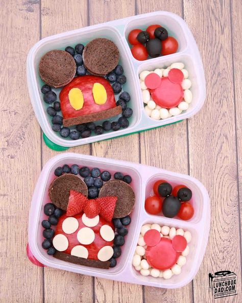 Our family trip to #DisneyWorld is only days away so I had to make my kids these #MickeyMouse and #MinnieMouse ears lunches for school today. packed in #easylunchboxes Fun Kid Lunch, Fun School Lunches, Easy Lunch Boxes, Cute Bento, Fun Lunch, Fun Kids Food, Bento Box Lunch, Bento Lunch, Lunch Snacks