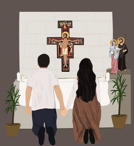 Catholic Couple Aesthetic, Catholic Relationship, Catholic Couple, Jesus Graphic Design, Marriage Cartoon, Couples Prayer, Catholic Marriage, Marriage Images, Prayer Photos