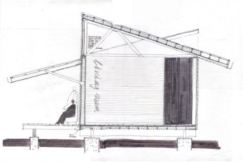 Section Rural Studio Aunburn Emergency House, Rural Studio, University Housing, Skillion Roof, Timber Architecture, Cottage Retreat, Eco Architecture, Architectural Photographers, Architectural Sketch