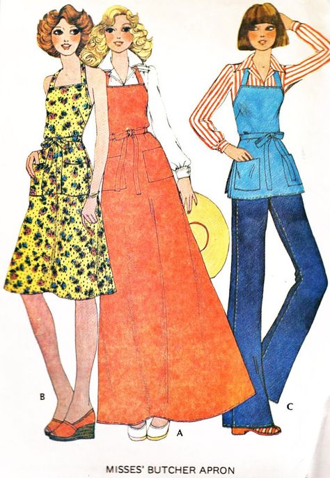 1970s Misses Butcher Apron in 3 Lengths Wrap Around Dress Pattern, Apron Dress Pattern, Vintage Swimsuit Pattern, Wrap Apron, 70s Sewing Patterns, Butcher Apron, Mccalls Patterns Dress, 1970s Sewing Patterns, Wrap Dress Pattern