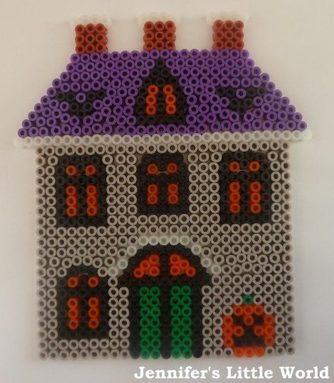 Jennifer's Little World blog - Parenting, craft and travel: Halloween Hama Bead House Hama Beads Halloween, Crafts For Halloween, Hama Bead, Halloween Beads, Hama Beads Patterns, Melting Beads, Perler Beads Designs, Perler Patterns, Perler Bead Art