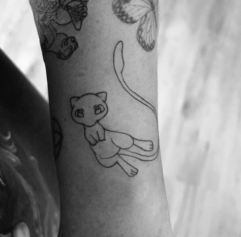 Pokemon Line Art Tattoo, Mew Pokemon Tattoo, Mew Tattoo, Pokemon Tattoo, Black Pokemon, Cute Tattoos For Women, Line Art Tattoos, Ink Ideas, Fine Line Tattoos