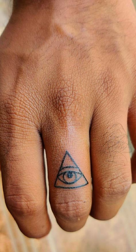 Third Eye Triangle Tattoo, Third Eye Finger Tattoo, Third Eye Symbol Tattoo, All Seeing Eye Tattoo Triangle, Small Pyramid Tattoo, The Third Eye Tattoo, Childish Tattoo Ideas, Eye Tattoo Design Men, Tattoo Ideas Triangle