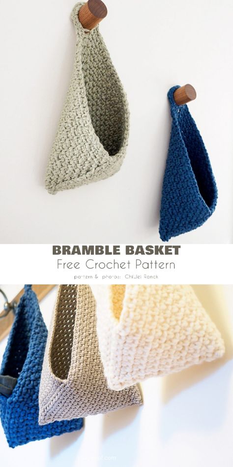 Crochet Bramble Basket Pattern, Crochet Bramble Basket Pattern Free, Crochet Wall Storage Pattern, Bramble Basket Crochet Pattern, Bramble Basket Crochet, Crochet Bramble Basket, Crochet Wall Basket, Bramble Basket, Crochet Yarn Holder