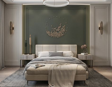 Riham Tarik :: Behance Neo Classical Interiors Bedroom, Classic Bedroom Design Luxury, Neo Classical Bedroom, Classical Bedroom, Classic Bedroom Design, Black Feature Wall, Luxe Bedroom, Neo Classic, Classic Bedroom